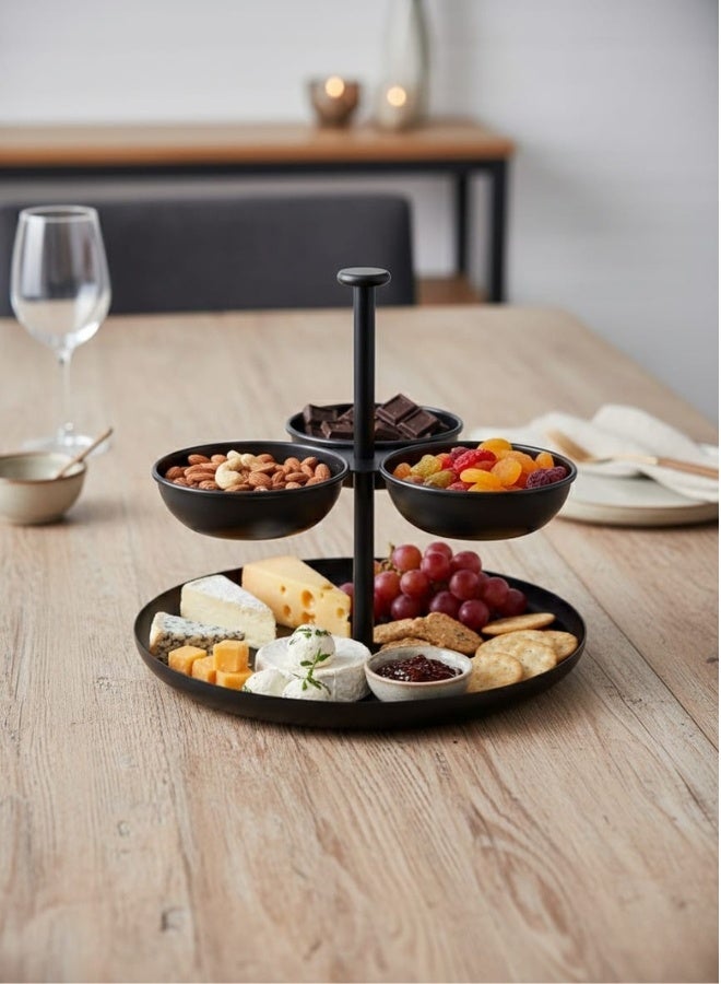 Happy Home Multi-Tier Serving Tray with 3 Upper Bowls and Large Base – Modern Snack Organizer with Central Handle for Nuts, Chips, Candy, and Dried Fruits, Ideal for Parties and Dining Table, Easy to Clean, Height 24cm, Upper Bowls Diameter 10cm, Bottom Tray 25cm - Image 3